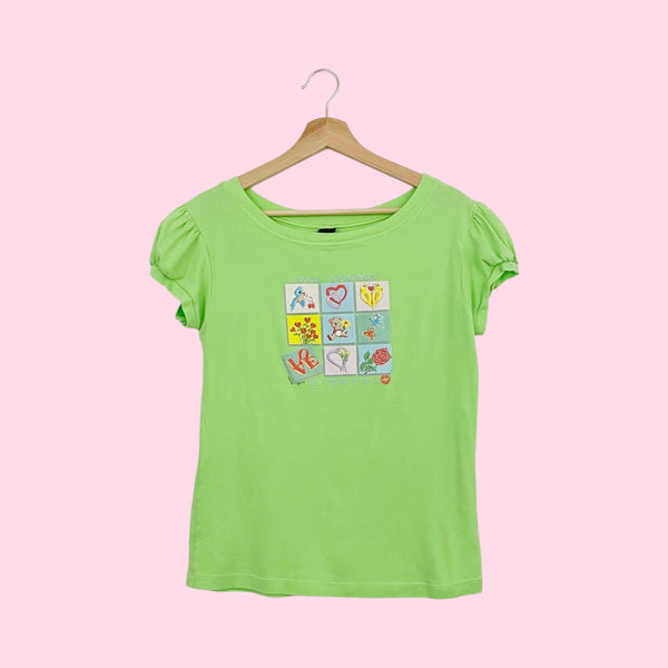 LIME LOVE GRAPHIC PUFF SLEEVE TEE (L)