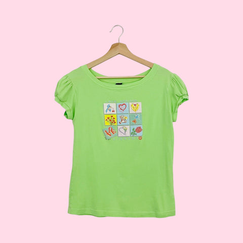 LIME LOVE GRAPHIC PUFF SLEEVE TEE (L)