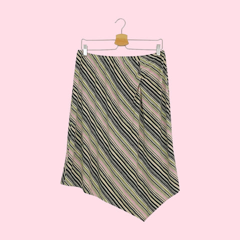STRIPED ASYMMETRICAL MIDI SKIRT (L)