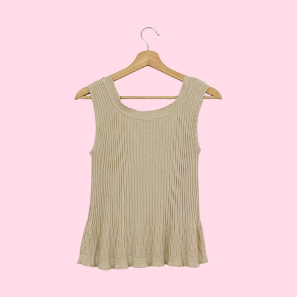 BEIGE POINTELLE RIBBED KNIT TANK (M)