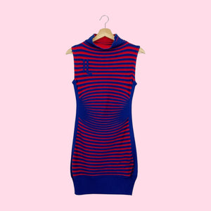 MISSONI BLUE + RED STRIPED KNIT DRESS (S)
