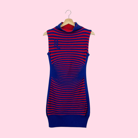 MISSONI BLUE + RED STRIPED KNIT DRESS (S)