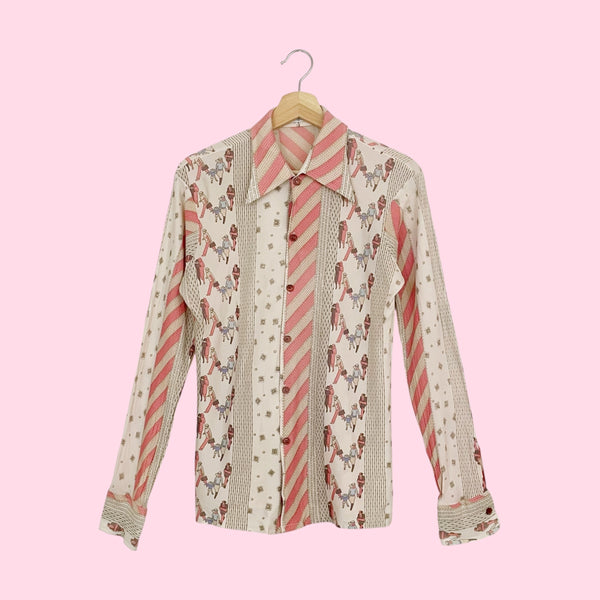 70S NOVELTY PRINT BLOUSE (M)