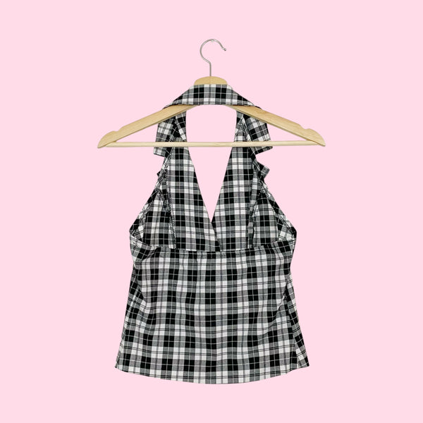 BLACK + WHITE PLAID VEST (S)