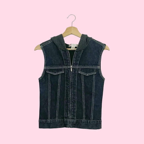 GRAY DENIM + KNIT HOODED VEST (M)