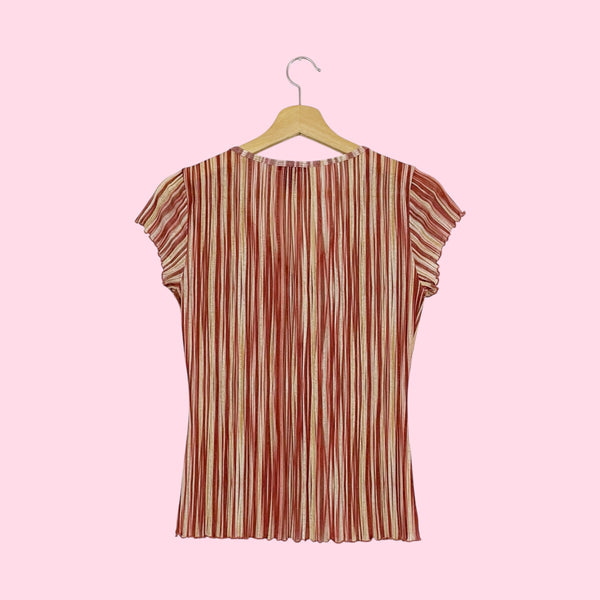 BROWN STRIPED MESH CINCHED TOP (M/L)