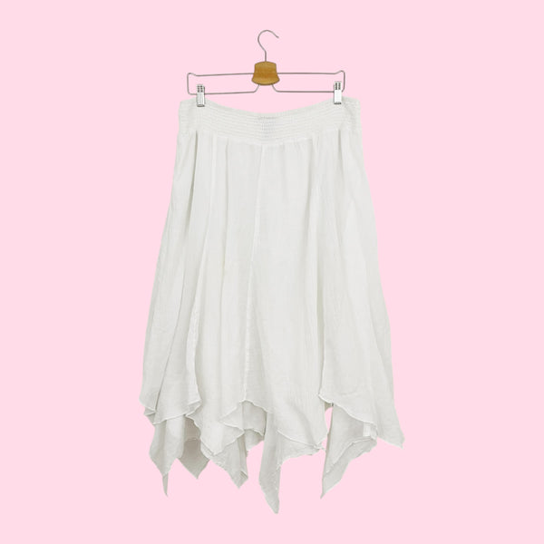 WHITE COTTON ASYMMETRICAL MIDI SKIRT (XL)