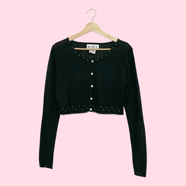 BLACK BEADED CROPPED CARDIGAN (M)