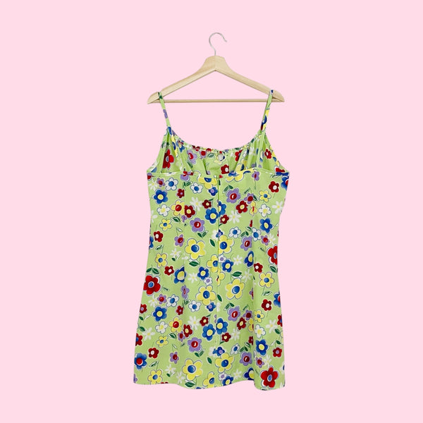 LIME FLORAL MILKMAID MINI DRESS (L/XL)