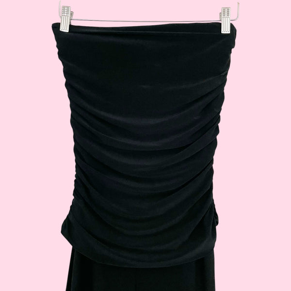 BLACK RUCHED STRAPLESS JUMPSUIT (S)