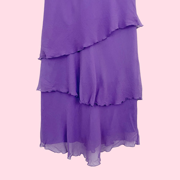 PURPLE SILK TIERED MIDI DRESS (M)