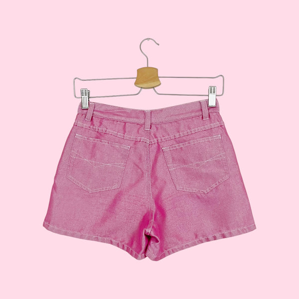 METALLIC PINK DENIM SHORTS (26")