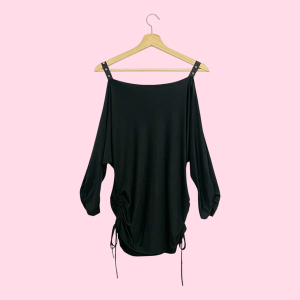 BLACK COLD SHOULDER CINCHED TOP (L)
