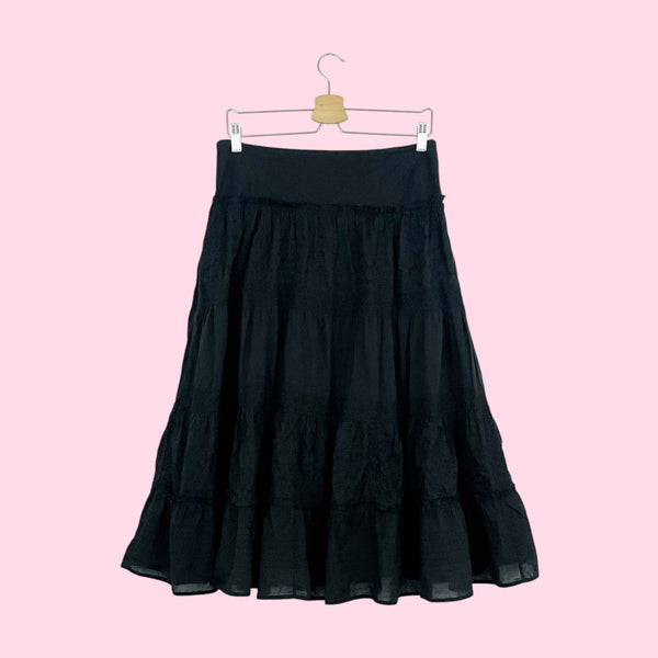 BLACK EYELET TIERED PRAIRIE SKIRT (M)