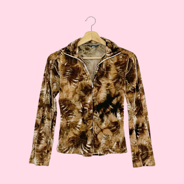 SKEA SHIMMIES BROWN TIE DYE VELVET TOP (S)