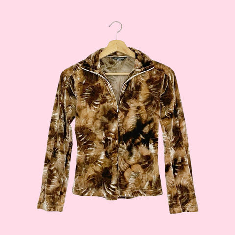 SKEA SHIMMIES BROWN TIE DYE VELVET TOP (S)