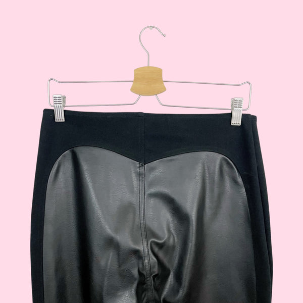 BLACK FAUX LEATHER PANEL PANTS (M)