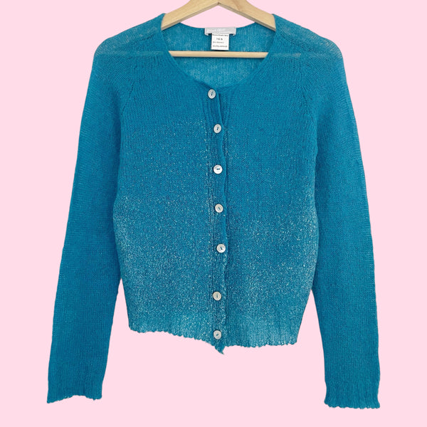 Dark Teal Mohair Cardigan w/ Iridescent Speckle (S)