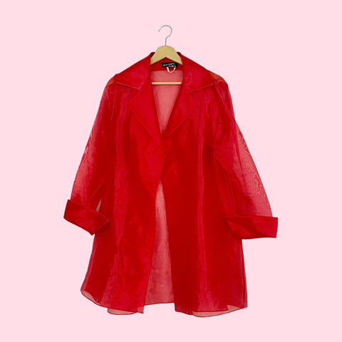 80S RED SHEER ORGANZA COCKTAIL JACKET (M)