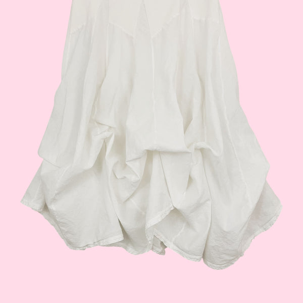 LUNA LUZ WHITE COTTON TIE UP MIDI SKIRT (S)