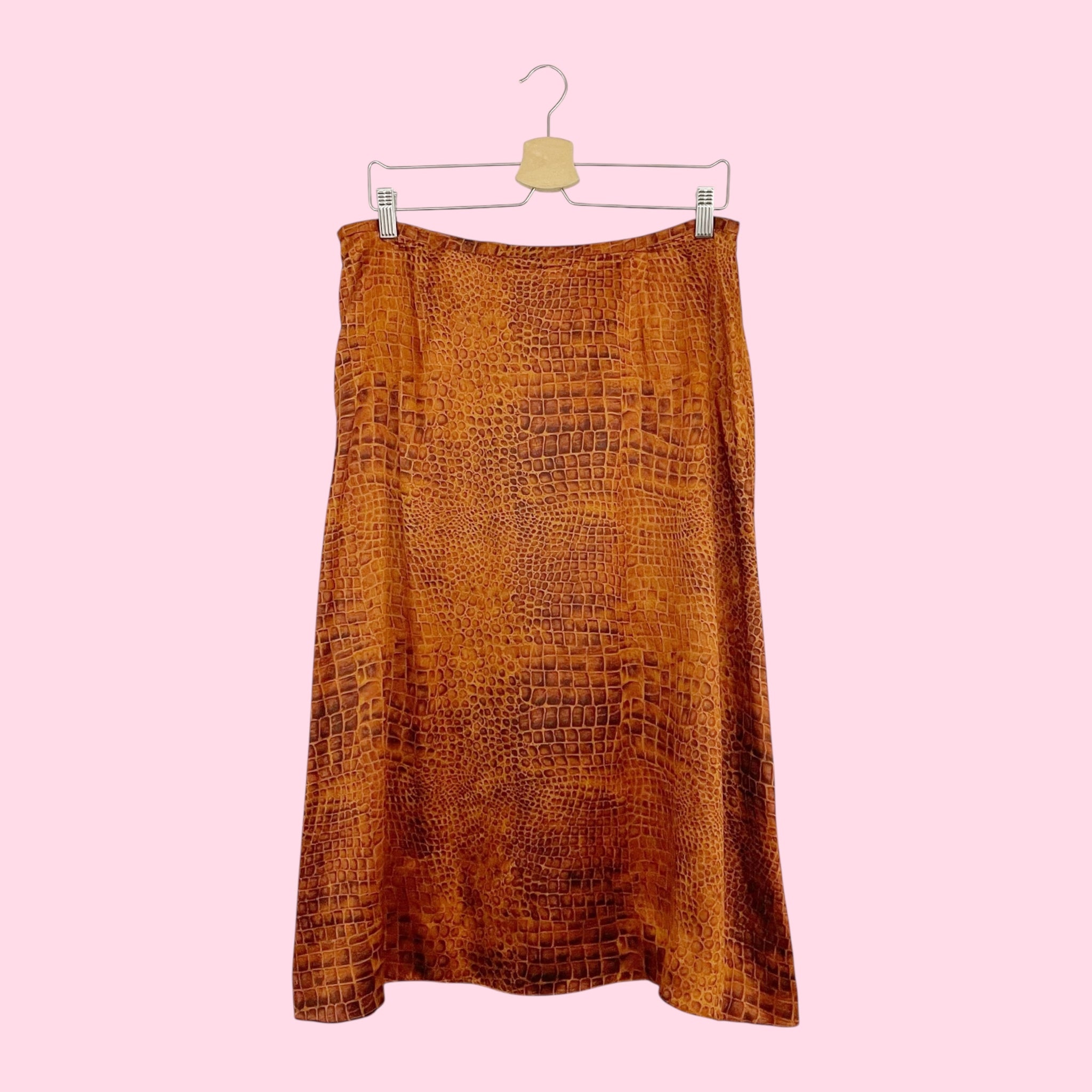BROWN SILK REPTILE PRINT MIDI SKIRT (16)