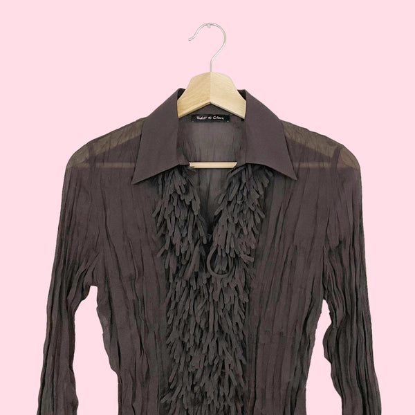 BROWN PLEATED FRINGE BLOUSE (S)