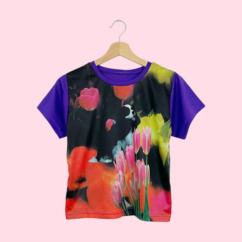 DOG + FLORAL PHOTO PRINT TOP (M)