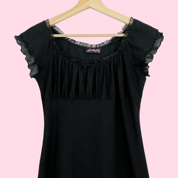 BLACK MESH MILKMAID MIDI DRESS (M)
