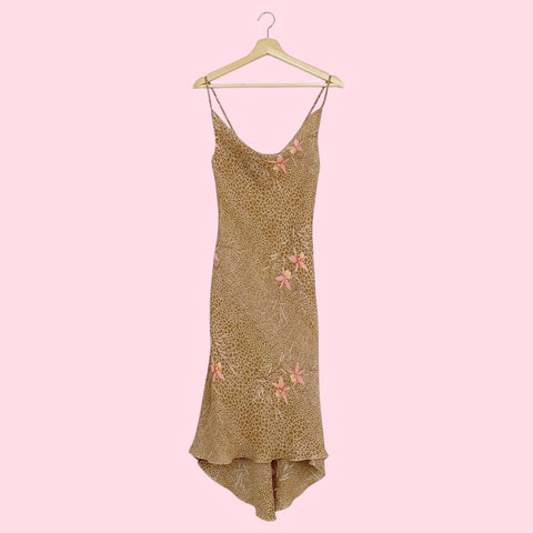 TAN FLORAL PRINT MAXI DRESS (S)