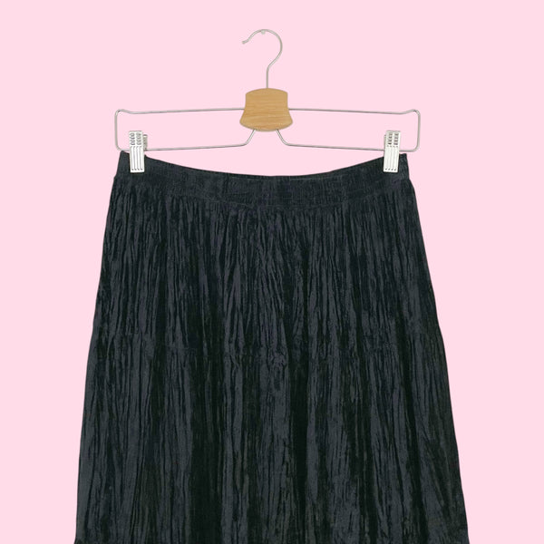 BLACK VELVET TIERED MAXI SKIRT (L)
