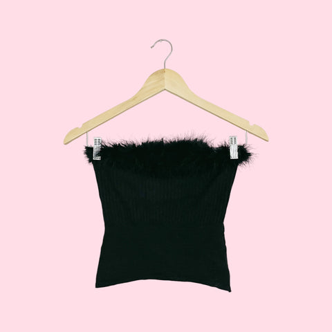 MARABOU TRIM KNIT TUBE TOP (XS)