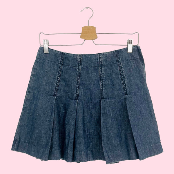 PLEATED DENIM MINI SKIRT (S)