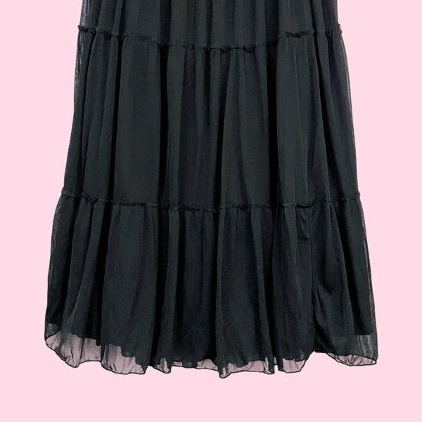 BLACK TIERED MIDI SKIRT (S)