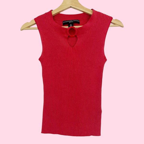 RED SILK KNIT KEYHOLE TANK (M)