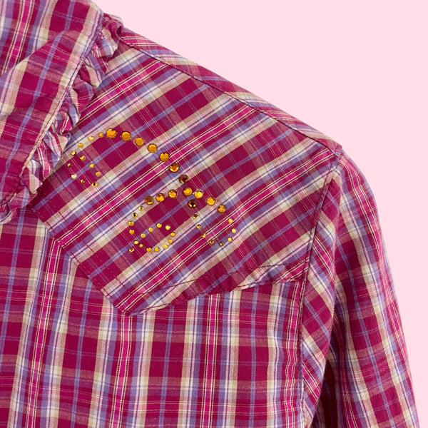 Burgundy Plaid Button Up Blouse (L)