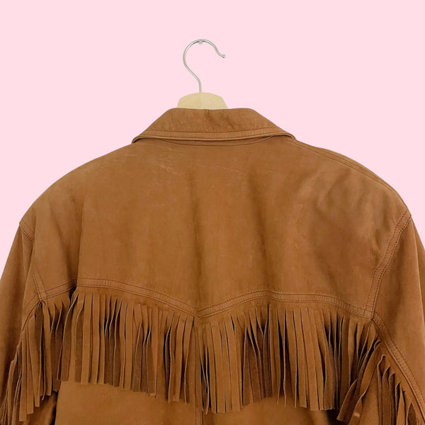 BROWN LEATHER WESTERN FRINGE JACKET (M/L)