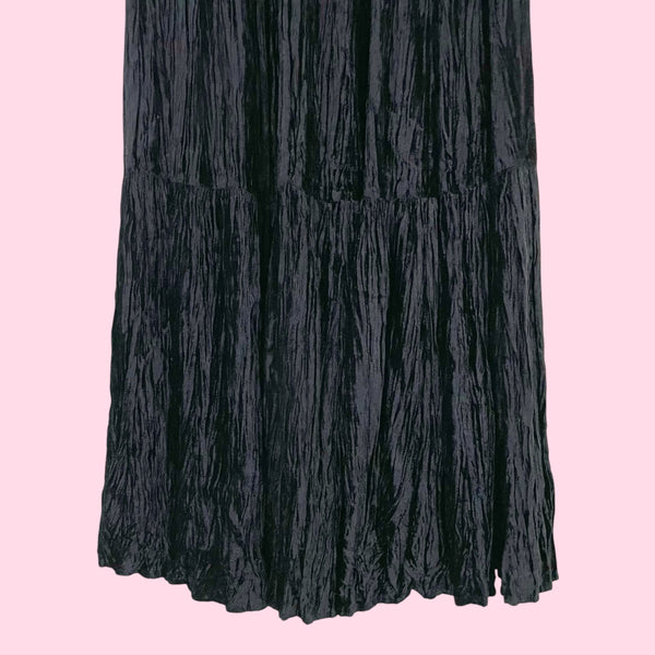 BLACK VELVET TIERED MAXI SKIRT (L)