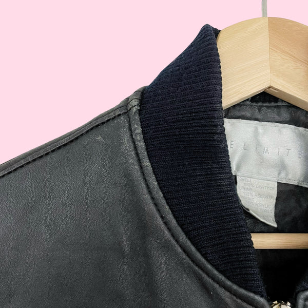 THE LIMITED BLACK LEATHER BOMBER JACKET (L)