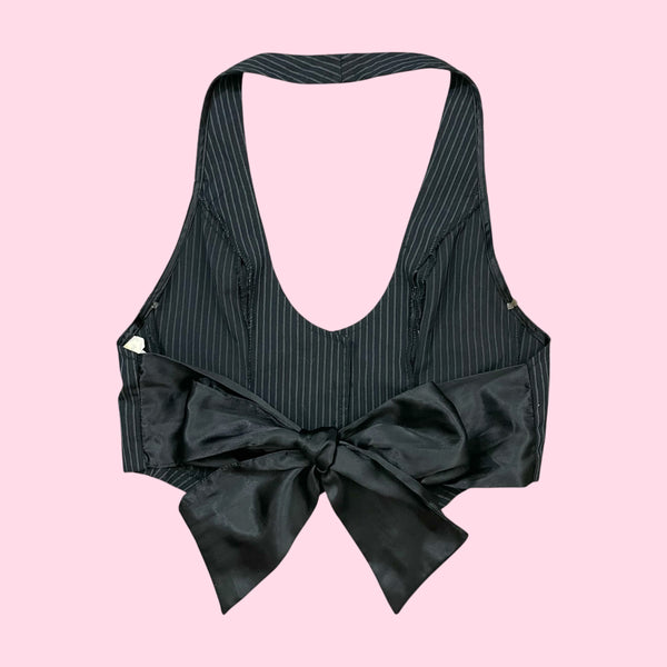PINSTRIPE CROPPED TIE BACK VEST (S)