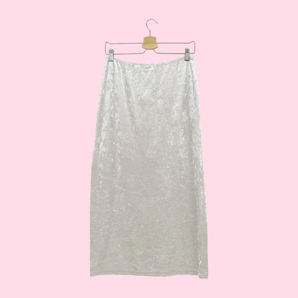 WHITE VELVET MAXI SKIRT (M)