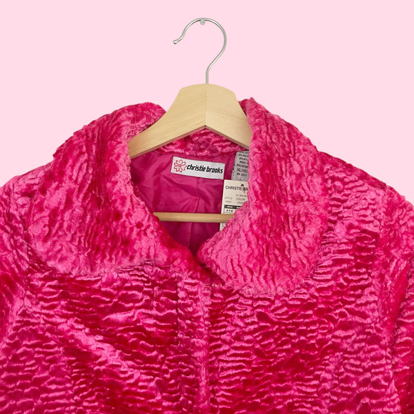 HOT PINK FAUX CURLY LAMB JACKET (S)