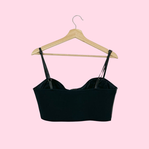 BLACK LEATHER CROPPED BUSTIER TOP (L)