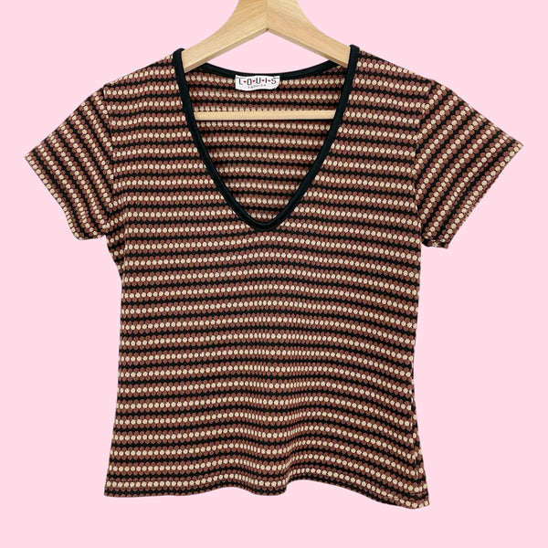 BLACK + BROWN DOT KNIT TOP (S/M)