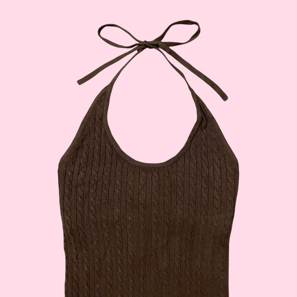 GAP BROWN CABLE KNIT HALTER TANK (S)
