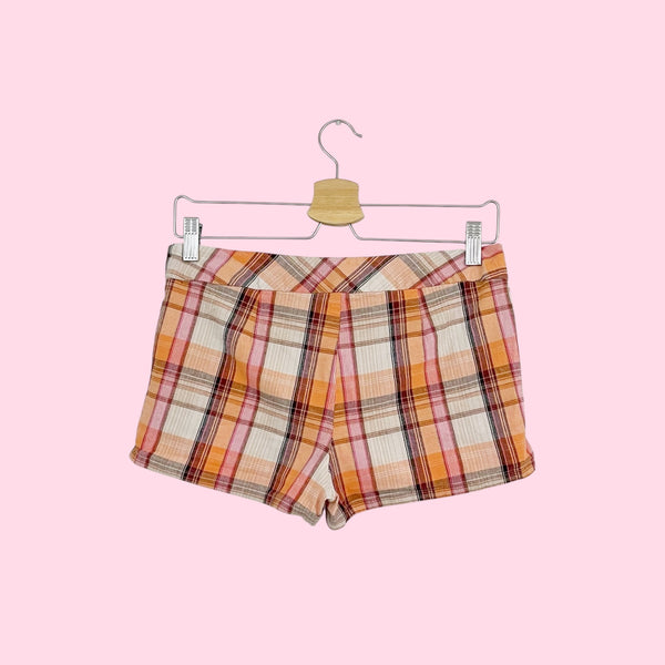 Y2K ORANGE PLAID LOW RISE SHORTS (S/M)