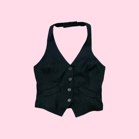 Y2K BLACK HALTER VEST (S/M)