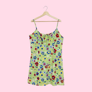 LIME FLORAL MILKMAID MINI DRESS (L/XL)
