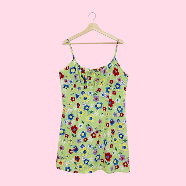 LIME FLORAL MILKMAID MINI DRESS (L/XL)