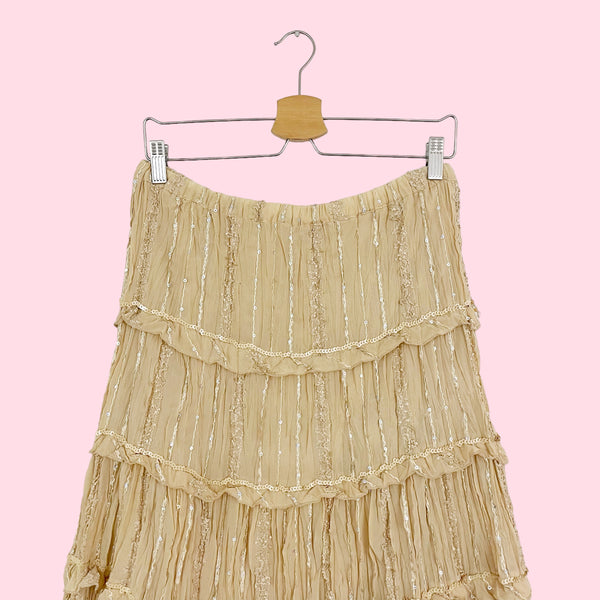 PLEATED TIERED MAXI SKIRT (M)