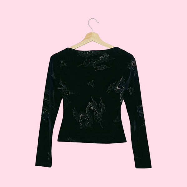 BLACK DRAGON PRINT VELVET TOP (S)